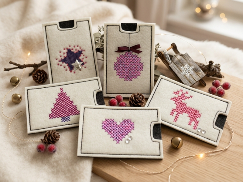 Weihnachtliche Gutscheinhüllen Kreuzstich - ITH-Stickdatei